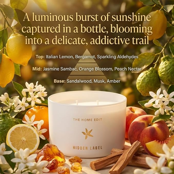 Hidden Label Vanilla Jasmine Soy Candle, 10oz 2-Wick, 45H Clean Burn | Relaxing Aromatherapy | Sweet Warm Floral Layers | Even Melt, No Tunneling | Non-Toxic Phthalate-Free | Gift Boxed Minimalist