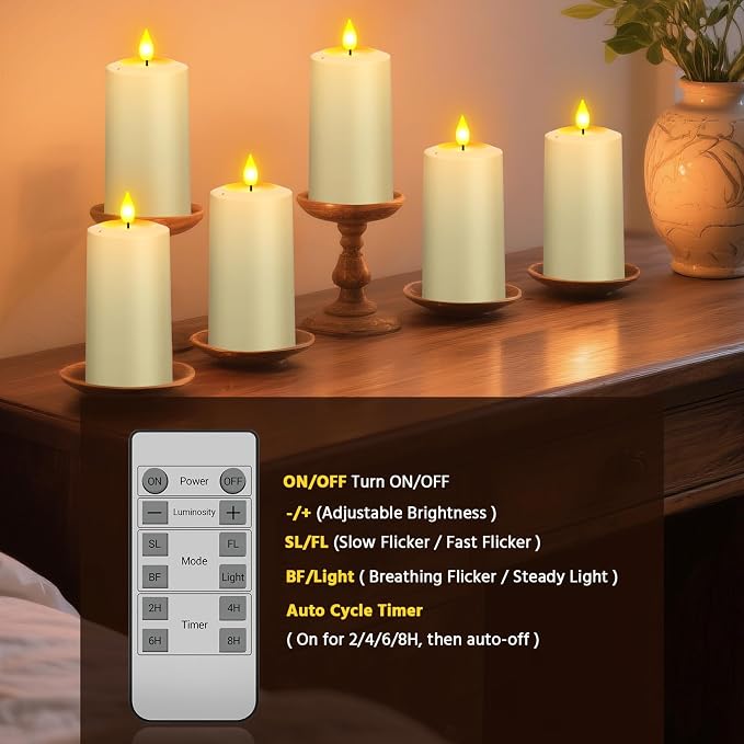 PChero Rechargeable Blow Out Candles with Remote and Timer, LED Flickering Flameless Candles, Battery Operated Pillar Candles for Christmas Halloween Table Wedding Home Decor, Long Lasting, Set of 4