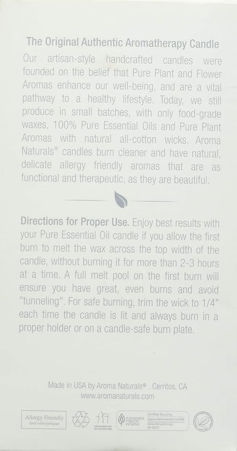 Aroma Naturals Essential Oil Tranquility Pillar Candle, 2.5" x 4", Lavender, 11 Ounce