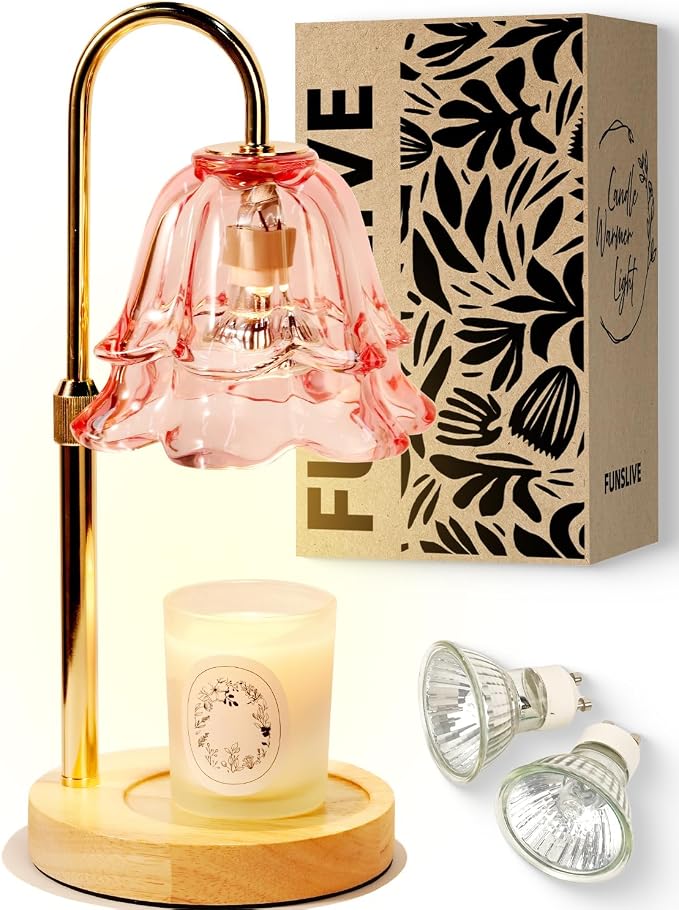 Funslive Pink Candle Warmer Lamp with Timer Dimmable, Mothers Day Birthday Gifts for Women Mom, Flower Candle Lamp with 2 Bulbs for Jar Candles, Lamp Candle Warmer, House Warming Gift for Bedroom