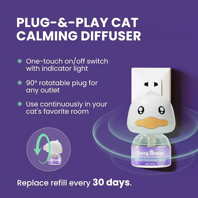 Cat Calming Pheromone Diffuser (1 Diffuser + 2 Refills) for Multi-Cat: 60-Day Supply, 30-Day per Refill, Odorless, Reduces Fighting/Spraying/Scratching, Leak-Free | 60-day supply, saves 20% vs two 1+1, 2 refills+1 diffuser, perfect for 1-2 cats, 24/7 c...