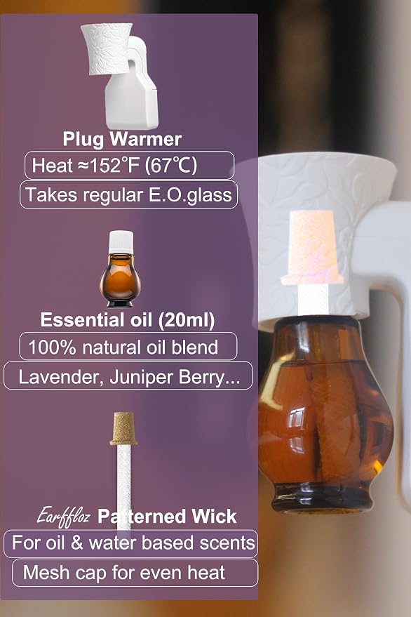 Plug Warmer + Deep Relax Essential Oil Blend Dry Lavender (0.7 floz), 20 Days’ Not Artificial Non-Toxic No-Added-Chemical Natural Plug in Air Freshener Starter Kit for Sleeping Reading Yoga