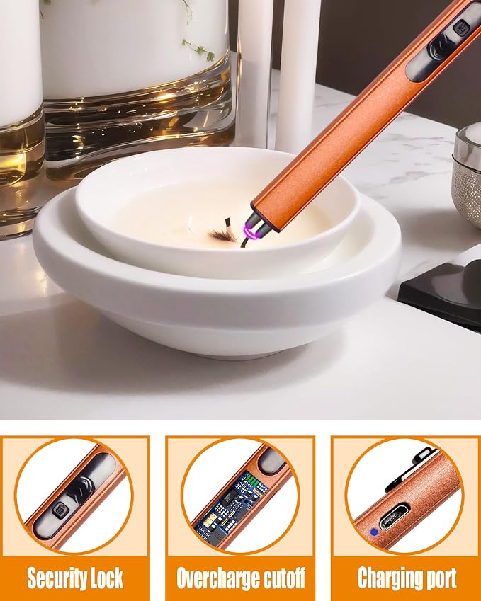 YOUTUOY 4 in1 Candle Accessory Set with Rechargeable Candle Lighter, Candle Wick Trimmer, Candle Wick Snuffer, Candle Wick Dipper, Candle Care Kit (Rose Gold)