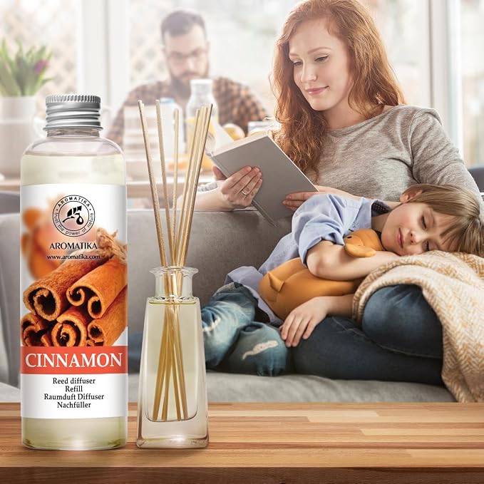 Cinnamon Reed Diffuser Refill with Natural Essential Cinnamon Oil 6.8 Fl Oz - Fresh & Long Lasting Fragrance - Reed Diffuser Oil Refill for Aromatherapy - Home - Fitness - Boutique