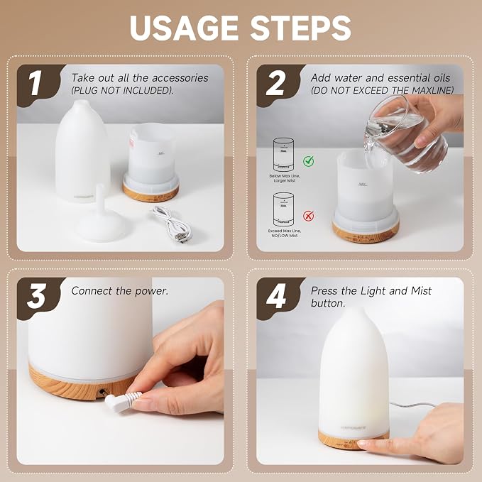 URPOWER Essential Oil Diffuser with 7 LED Color Changing Lights, Timer & Auto-Off - Ultrasonic Aromatherapy Fragrant Oil Humidifier Vaporizer Scent Diffusers for Home, Bedroom, Office, Yoga