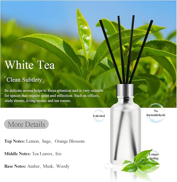 CALMORA Reed Diffuser Set of 3, 50ml Lily & Jasmine/White Tea/Amber Scented Oil Diffuser with 15 Sticks | Home Fragrance for Bedroom, Bathroom, Office & Living Room for Women Men