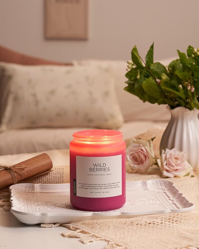M&SENSE Wild Berries Scented Pink Candles for Home,110 Hour Long Lasting Large Soy NaturalCandles 19.4oz for Mother's Day Holiday Birthday Gifts Home Decor