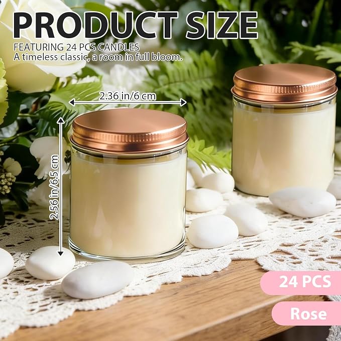 24 PCS 4oz White Soy Wax Candles, Classic Rose Scented Candle Gift Set | Warm & Cozy Bulk Favors | Perfect for Weddings, Housewarmings, Holiday Parties | Relaxing Rose Home Fragrance