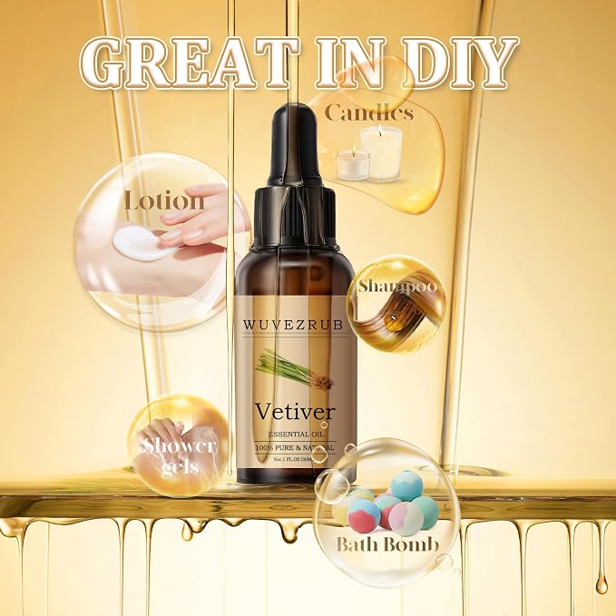 Vetiver Essential Oil 30ML - 100% Pure and Natural Oils for Aromatherapy Diffuser - 1 Fl Oz/Vetiver