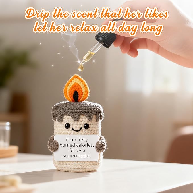 Funny Gifts for Women Men, Handmade Crochet Candle Decor, Sarcastic Anxiety Relief Presents for Friends Coworkers, Cute Office Desk Accessories, Gag Gift for Adults, Humorous Decor