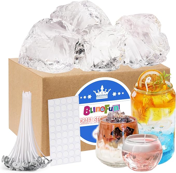 Blingfun Gel Wax for Candle Making with 4 pcs Jelly Wax,50pcs Candle Wicks & 50pcs Stickers Candle Wax for Candle Making,Handcraft Scented Candles Supplies