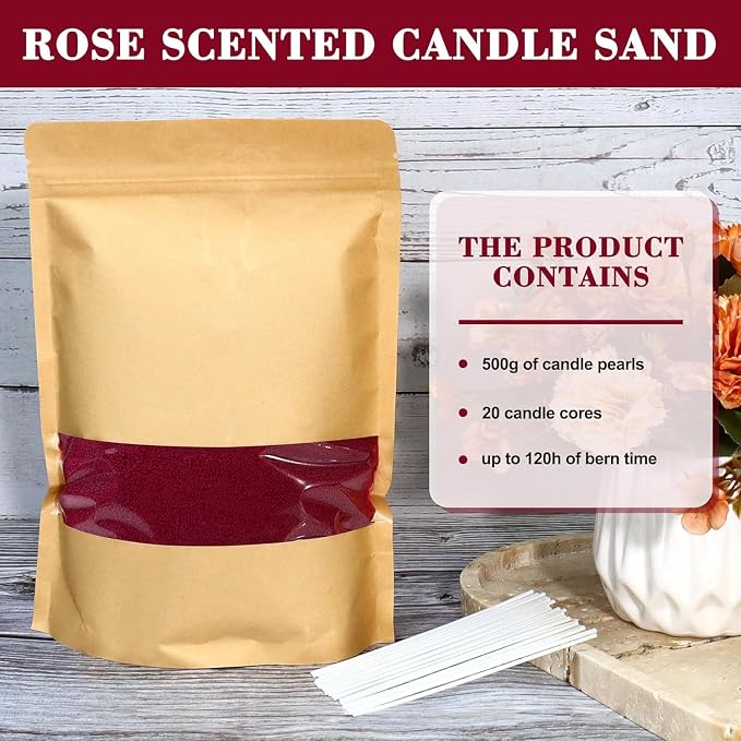 1.1LB Rose Scented Candle Sand with Wicks, Candle Wax for DIY Candles Making, Refillable Beaded Wax Non-Toxic Sand Beaded Waxs Customized Making for Home Decoration Wedding Party (Rose Scented)