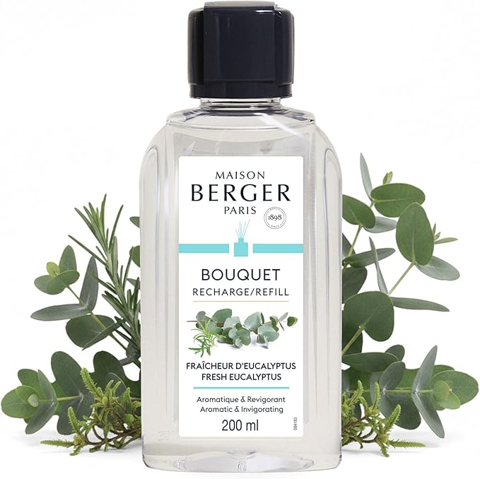 MAISON BERGER Reed Diffuser Refill, 200 ml, Fresh Eucalyptus | Fragrance Refill for Reed and Ceramic Diffusers, Passive Diffusion, ~6 Weeks, No Flame or Electricity, Made in France