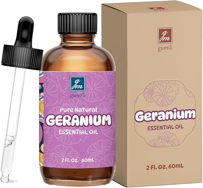GM Gumili Geranium Essential Oil 2 Oz, Pure Geranium Oil for Skin, Hair, Diffuser, DIY Projects