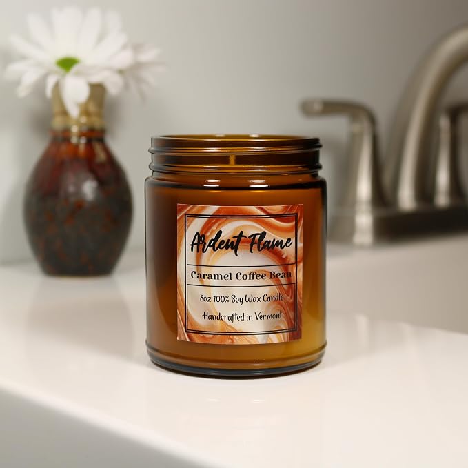 Candles | Caramel Coffee Bean | 100% Natural Soy Wax Candle for Home Decor | Highly Scented | Premium Fragrance | Handmade in Vermont, USA | 8 oz | Long Lasting | Gift for Women and Men