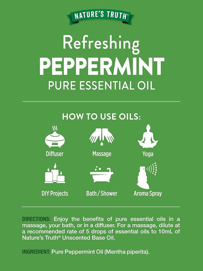 Nature's Truth Peppermint Essential Oil | 15 mL | Invigorating Peppermint Scent | for Diffusers and Aromatherapy | Plant Based, Non-GMO & Gluten Free