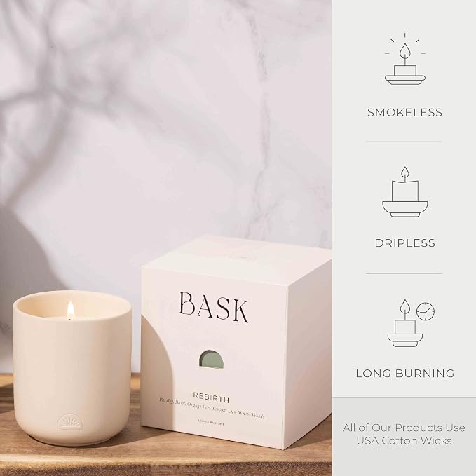 Relaxing Candles for Home by BASK - Scented Candles - Winter Candles - Gifts for Women and Men - Scent: Rebirth