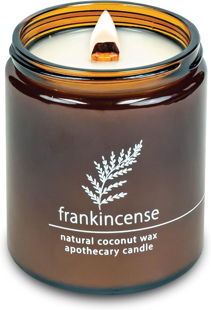 Hemlock Park Frankincense Apothecary Scented Candle | Crackling Wood Wick, Botanical Fragrance & Coconut Apricot Wax | Up to 60 Hour Burn Time | 8 oz | Made in USA