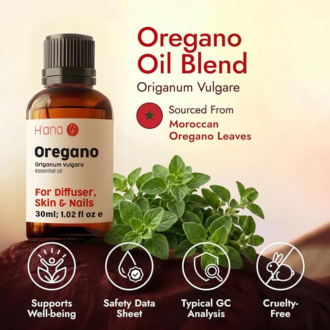 H'ana Oregano Oil - 1.02 Fl Oz Oregano Essential Oil for Hair, Skin, Diffuser, Aromatherapy & DIY