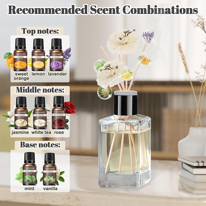 JUYRLE Reed Diffuser Making Kit- DIY Flower Reed Diffuser Set for Home with Essential Oil, Sticks, Glass Bottle, Air Fresheners for Home Office Bathroom Shelf Aromatherapy Decor Gifts for Women & Men