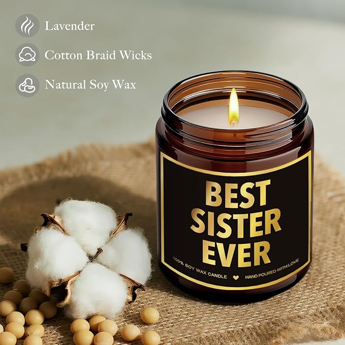 Funny Best Sister Ever Scented Candle Gifts for Sister, Unique Candles Gift for Thanksgiving Christmas Birthday Graduation, Cool Sisters Candle for Bonus Stepsister, Step Sis in Law-24