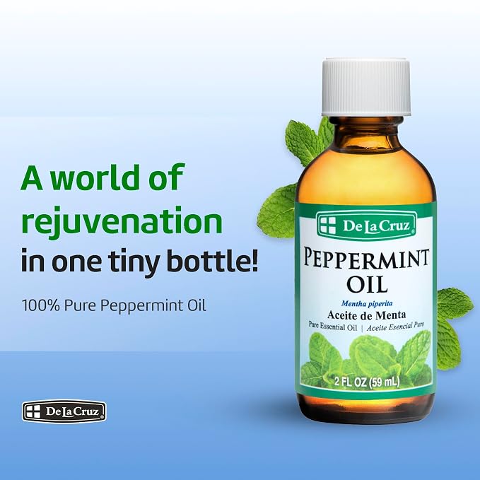 De La Cruz Peppermint Essential Oil - 100% Peppermint Oil for Aromatherapy - Steam Distilled - 2 Fl OZ