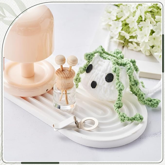 Leelosp 7 Pcs Nightmare Crochet Decoration Christmas Hanging Car Air Freshener with Empty Refillable Oil Diffuser Bottle Knitted Handmade Cute Car Interior Charm Ornament(8 ml, Ghost)