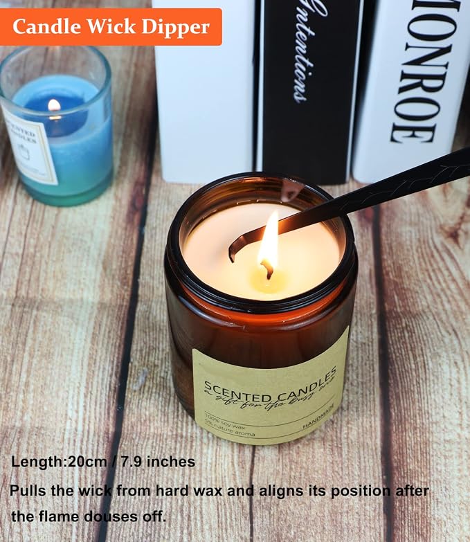 3 in 1 Candle Accessory Kits,Candle Snuffer,Candle Wick Cutter Trimmer and Candle Wick Dipper with Gift Bag, Candle Care Kit for Gifts Candle Lovers (Black)