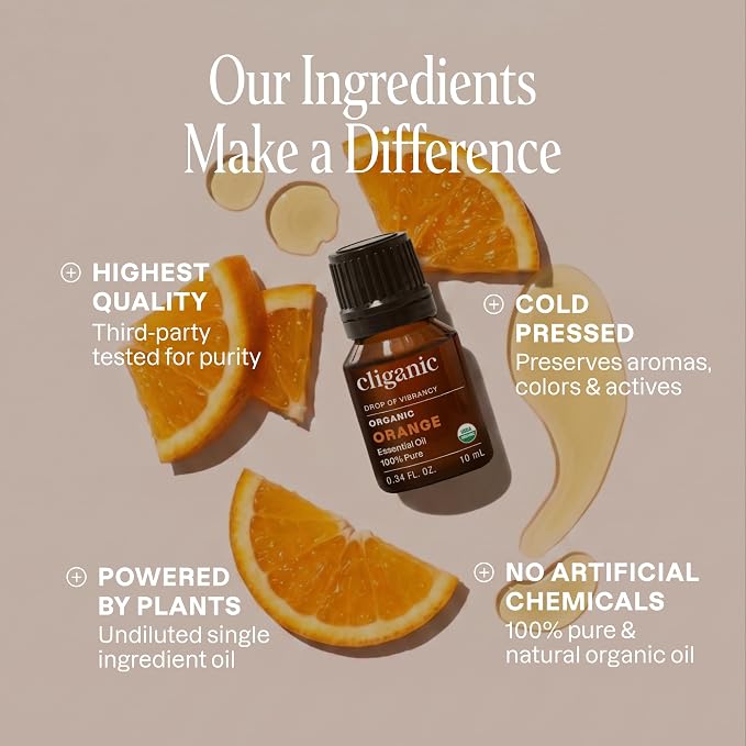 Cliganic Organic Sweet Orange Essential Oil, 1oz - 100% Pure Natural for Aromatherapy Diffuser | Non-GMO Verified (Packaging May Vary)