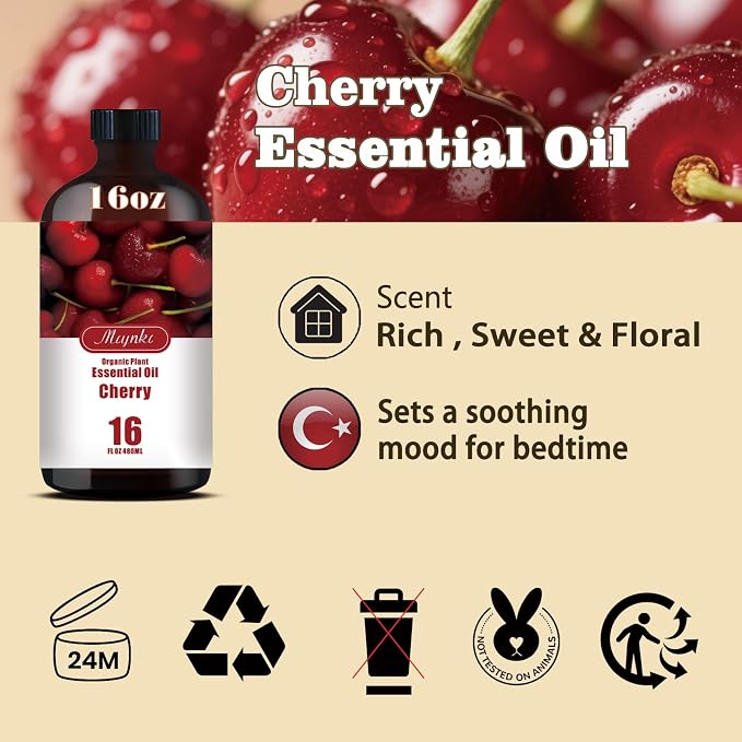 Cherry Essential Oil, Cherry Oil for Diffuser, Humidifier, DIY Candle, Soap, Sweet Scent, Home, Office, Gift Ready,Cherry Fragrance Oil – MLYNKL Essential Oils (16.33 fl oz / 490ml)