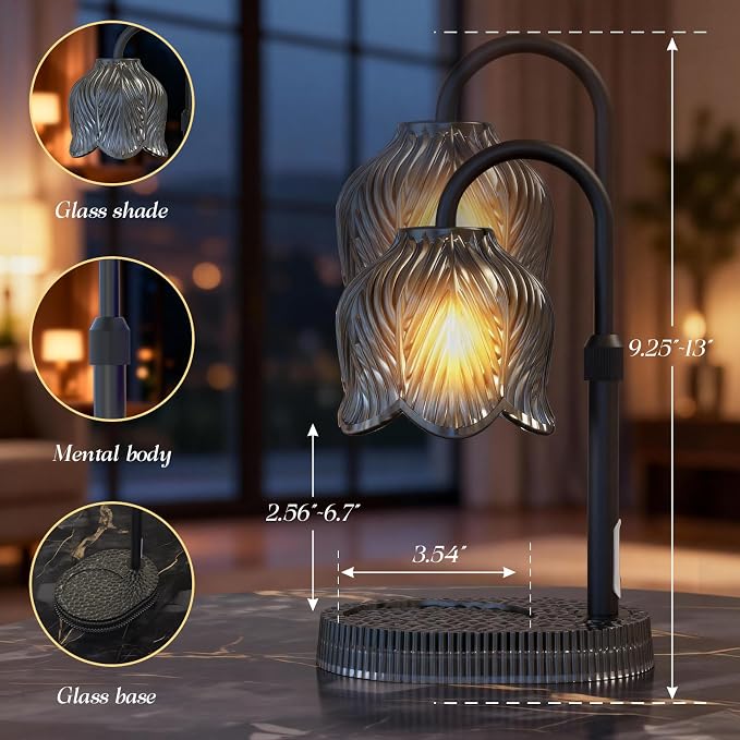 Candle Warmer Lamp with Adjustable Height - Flameless 4-Level Dimmable Wax Warmer, Timer Function & Stylish Design in Multiple Colors (Black)