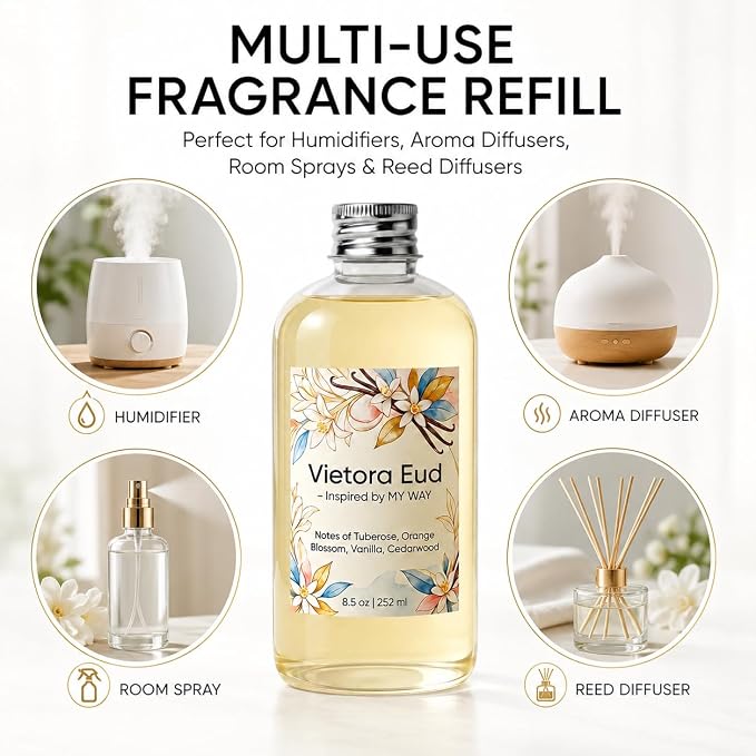 Reed Diffuser Oil Refill Inspired by My Way-8.5 Fl Oz, Luxury Hotel Collection Scent, Natural Fragrance Oil for Ultrasonic Diffuser, Room Spray, Air Freshener & HVAC in Home Office (My Way)