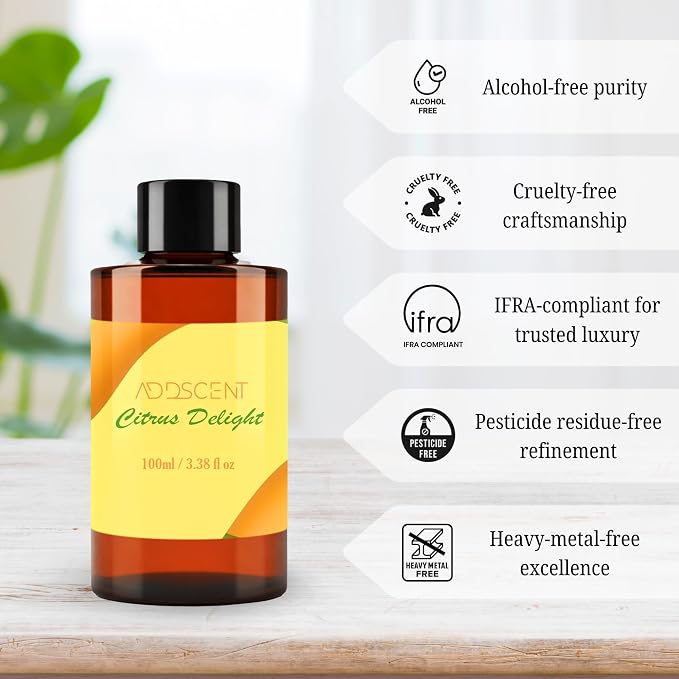 Citrus Delight Fragrance Oil 100ml for Diffuser, Bright Fruity and Floral Aroma for Bedroom Living Office Spa, Uplifting Scent with Layered Notes for Fresh and Cheerful Ambience