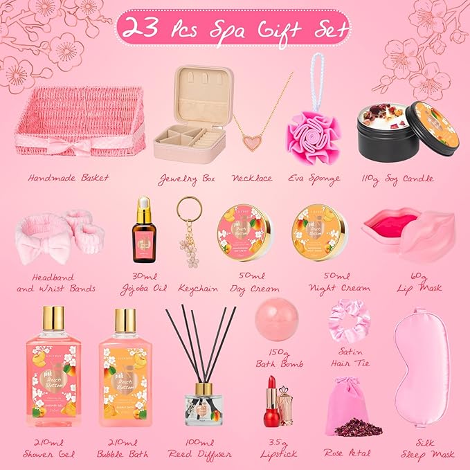 Gifts for Women, Birthday Gift - 23-Piece Spa Gift Baskets for Women, Gift Basket for Mom, Bath and Body Gift Basket, Spa Kit | Perfect Gifts for Mothers Day, Holiday, Christmas, Valentines Day