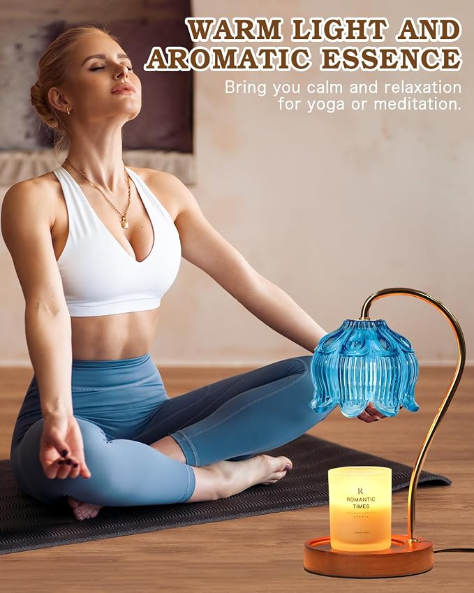 Funistree Flower Candle Warmer Lamp with Timer, Dimmable Candle Lamp Warmer, Christmas Birthday Gifts for Women Mom Her, Housewarming Home Decor, Lotus Wax Warmer for Yankee - Blue Lily 10 Inch
