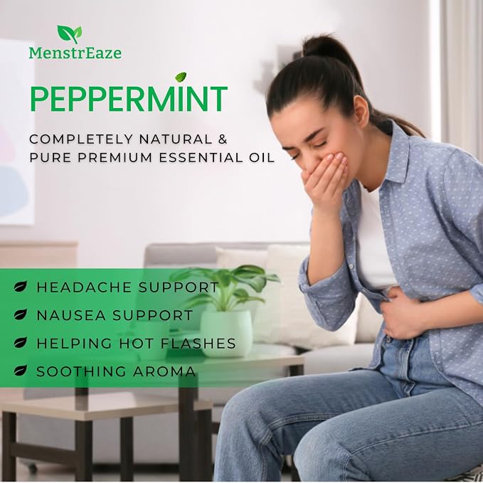 Peppermint Essential Oil Roll On, Migraine & Headache Support, High Potency, Mentha Piperita, 100% Pure Natural, Refreshing and Calming, Nausea Support, 10ml
