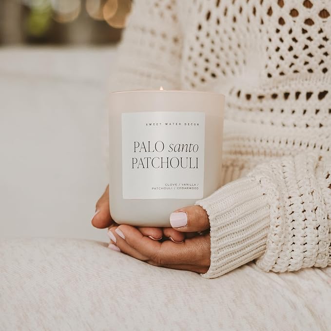 Sweet Water Decor Palo Santo Patchouli Candle - Soy Clove, Vanilla, Patchouli, Cedarwood Scented Spa Candle for Home - 15oz Tan Matte Jar, 70+ Hour Burn Time, Made in The USA