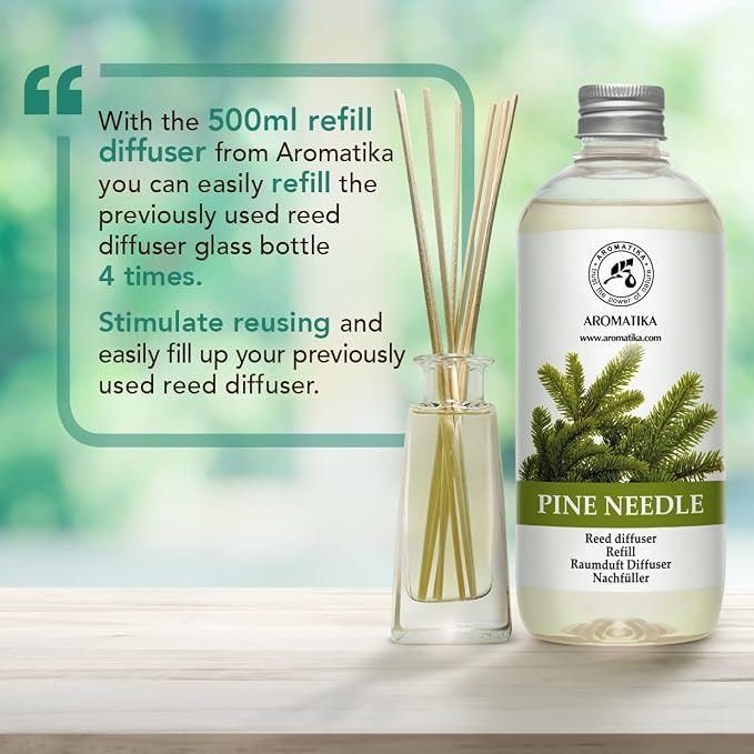 Pine Diffuser Refill 17.0 Fl Oz - Fresh & Long Lasting Fragrance - Scented Reed Diffuser - Diffuser Oil Refill - for Aromatherapy - Office - Air Fresheners w/Natural Essential Pine Needle Oil