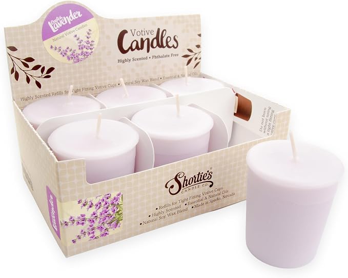 Pure English Lavender Soy Votive Candles - Scented with Essential & Natural Oils - 6 Purple Natural Votive Candle Refills - Flower & Floral Collection