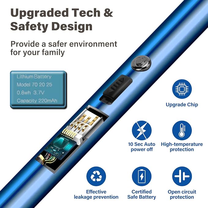 Electric Candle Lighter Windproof USB Rechargeable Flameless Long Neck Lighter for Candles Gas Stove Fireplace BBQ Kitchen Grills (Blue)