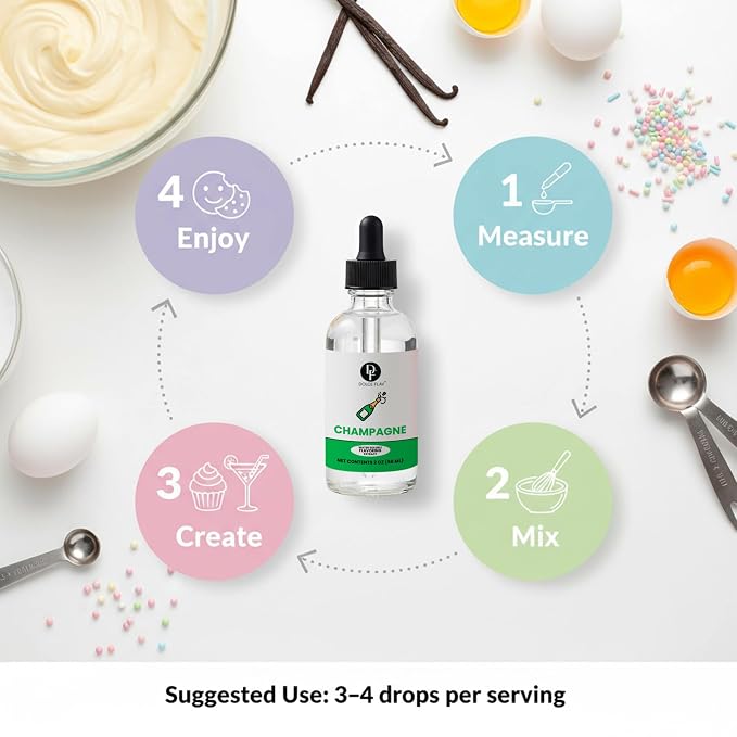 Dolce Flav Natural Champagne Extract – Concentrated Flavoring for Baking, Beverages & Candy Making – Water Soluble Liquid Flavor Drops – Professional Strength Food Grade Flavoring – 2 Fl Oz