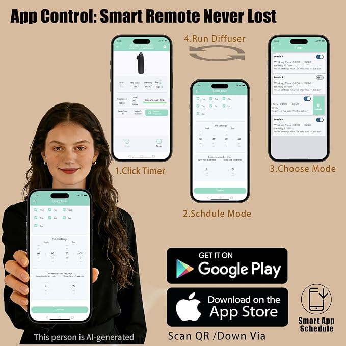 Waterless Smart Oil Diffuser - Bluetooth App Control, Home Scent Diffuser for Office & Large Room, Quiet Aromatherapy Essential Oil Diffuser 5.63oz Oils Gift Set (Ships Separately)