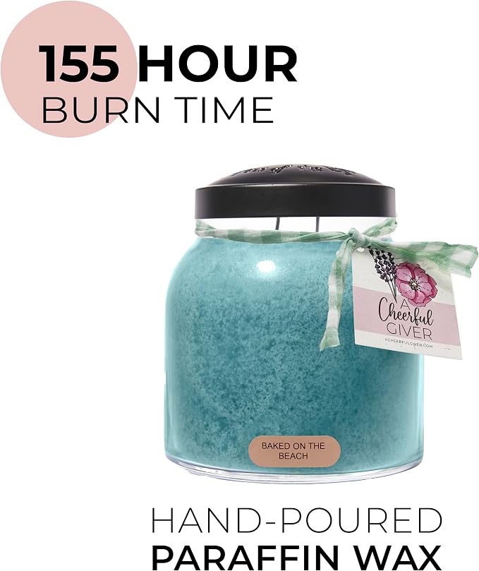 A Cheerful Giver - Baked On the Beach - 34oz Papa Scented Candle Jar with Lid - Keepers of the Light - 155 Hours of Burn Time, Gift Candle, Blue