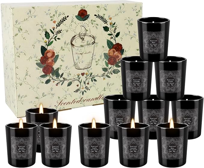 12-Pack Scented Candles Gift Set, 2oz Soy Wax Aromatherapy Candles with 6 Assorted Fragrances, Hand Poured Natural Essential Oil Jar Candles for Home Office Yoga Decor, Birthday Christmas Mother's Day