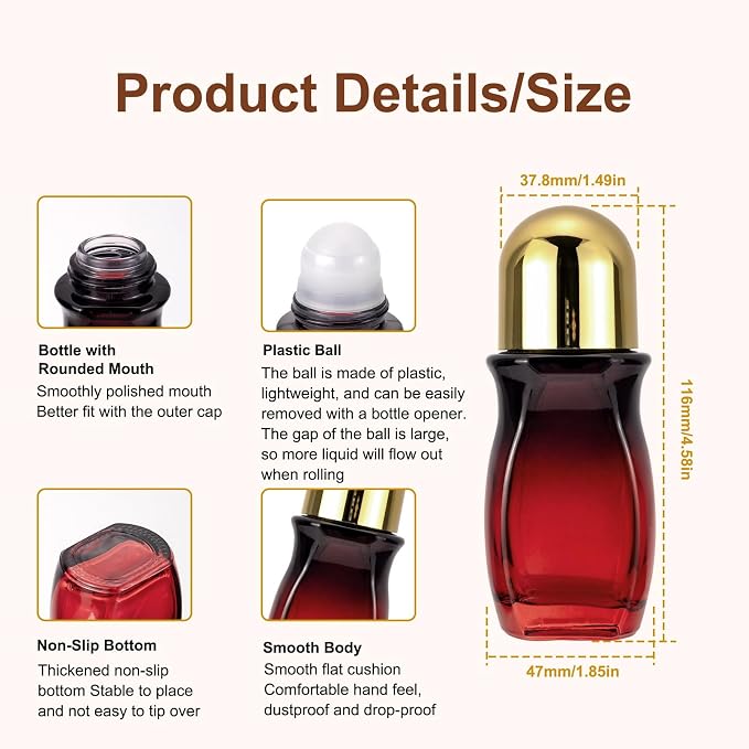 3 Pack 50ml Empty Glass Roller Bottles for Perfume, Red Gradient | Rollerball Bottles Set for Essential Oils with Plastic Roller Ball Leak Proof Refillable Deodorant Containers, Opener