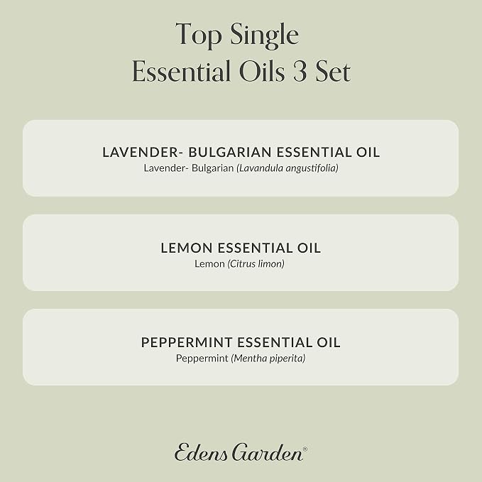 Edens Garden Top Essential Oils 3 Set – 100% Pure Therapeutic Grade, Undiluted Aromatherapy Scents: Lavender, Peppermint & Eucalyptus Oil for Diffusers & Home – Natural Wellness Gift, 10 ml/ 3 Pack