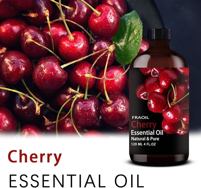 Cherry Essential Oil, Cherry Oil 4 Fl Oz 120ML for Diffuser Humidifier Yoga Cleaning DIY Candle Soap Making Perfume Gift for Women Essential Oils FRAOIL (Cherry 4 Fl Oz (Pack of 1))