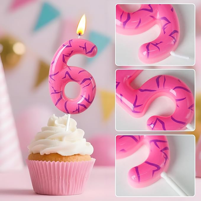 Number 6 Birthday Candle for Cake – Pink Gradient Number Candle with Mystic Rune Pattern, Decorative Cake Topper for Anniversary & Celebration