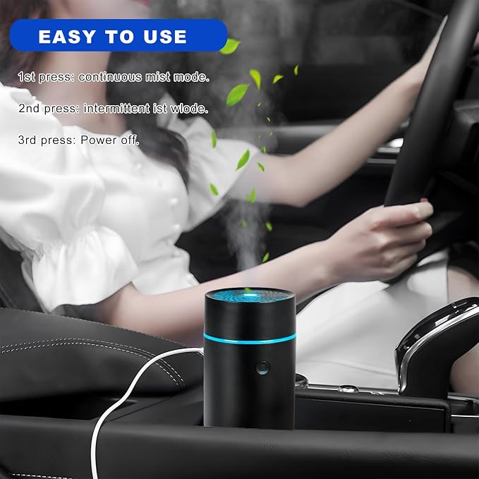 Sun Walker Smart Car Fragrance Diffuser, 80ml USB-Powered Ultrasonic Mist Humidifier Air Freshener with Lights, Portable Essential Oil Diffuser Aromatherapy Humidifier for Car Office Bedroom