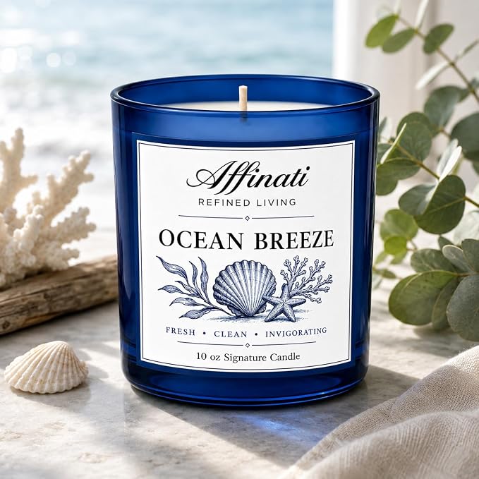 Affinati Ocean Breeze Signature Candle - 10 oz Luxury Soy Blend Wax Candle, Long-Lasting Home Fragrance